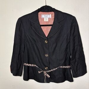 Willow Glenn Black Tailored Jacket with Leopard Belt Size 8